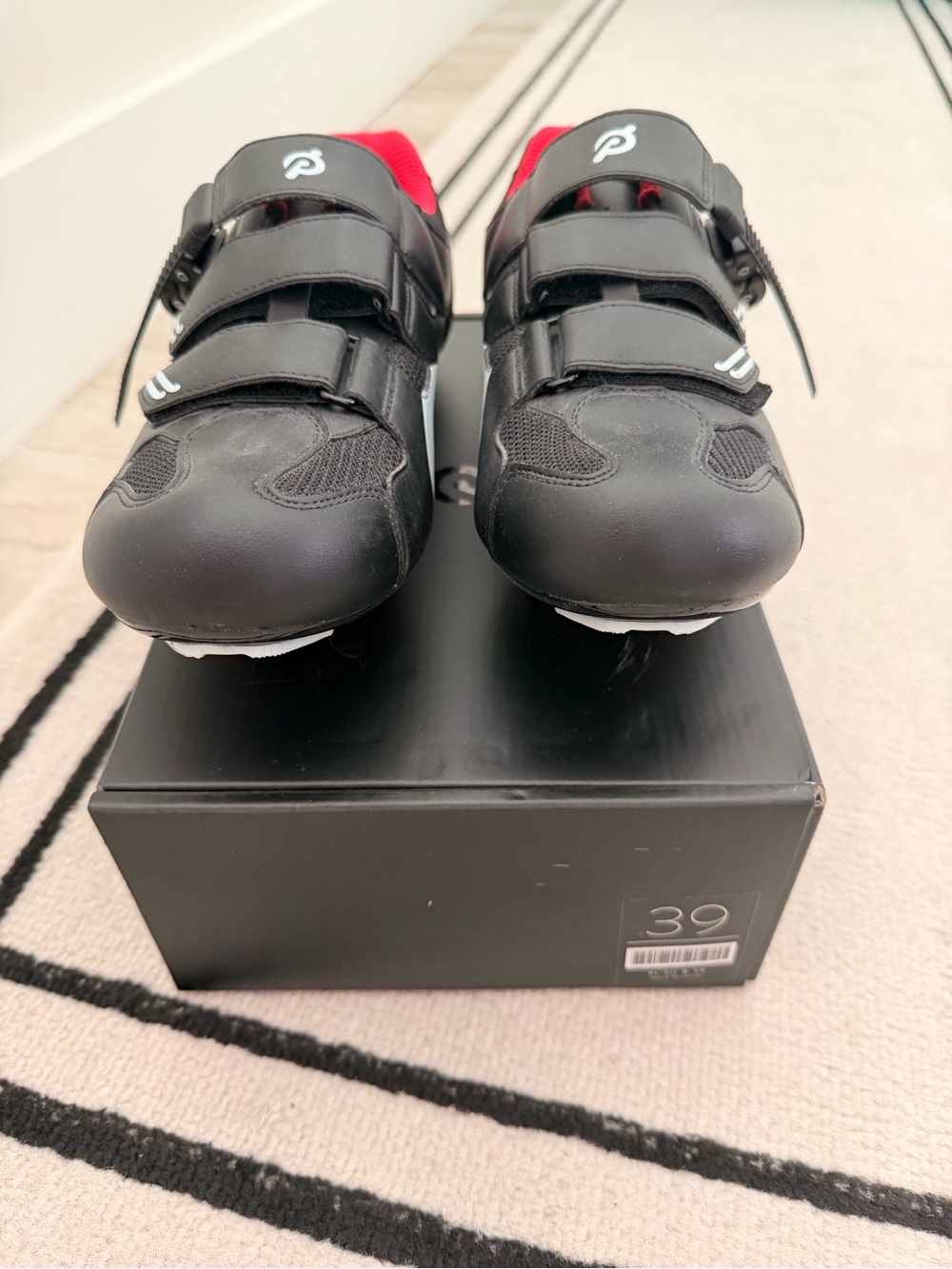 Peloton Black Athletic Cycling Shoes with Red Accents